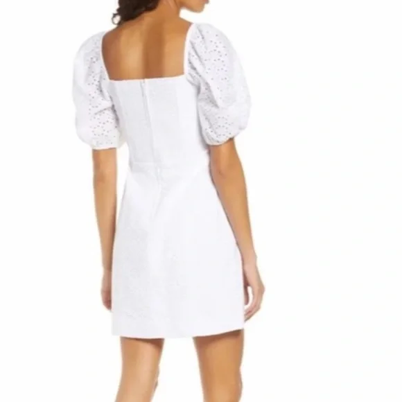 Lilly Pulitzer Daniela Cotton Eyelet Mini Coquette Dress White Puff Sleeves 14